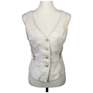 BEBE White Cotton Zipper Cropped Strappy Vest Top‎ with Zipper Detail Sz M